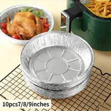 6/7/8/9英寸厚圆形铝锅，适用于空气炸锅、烘焙、户外野餐烧烤，适合家庭聚会、朋友聚会、公司聚会、户外用餐和烧烤。 - 銀色 - 查看 6