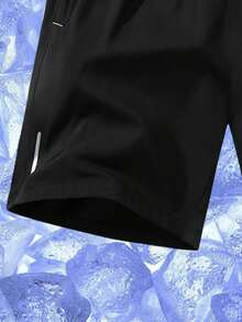 AHTELB 男士轻便透气速干运动短裤，采用弹性腰带和抽绳设计，适合健身、跑步和户外活动。男士夏季宽松休闲冰丝速干运动短裤 - 黑色 - 查看 5