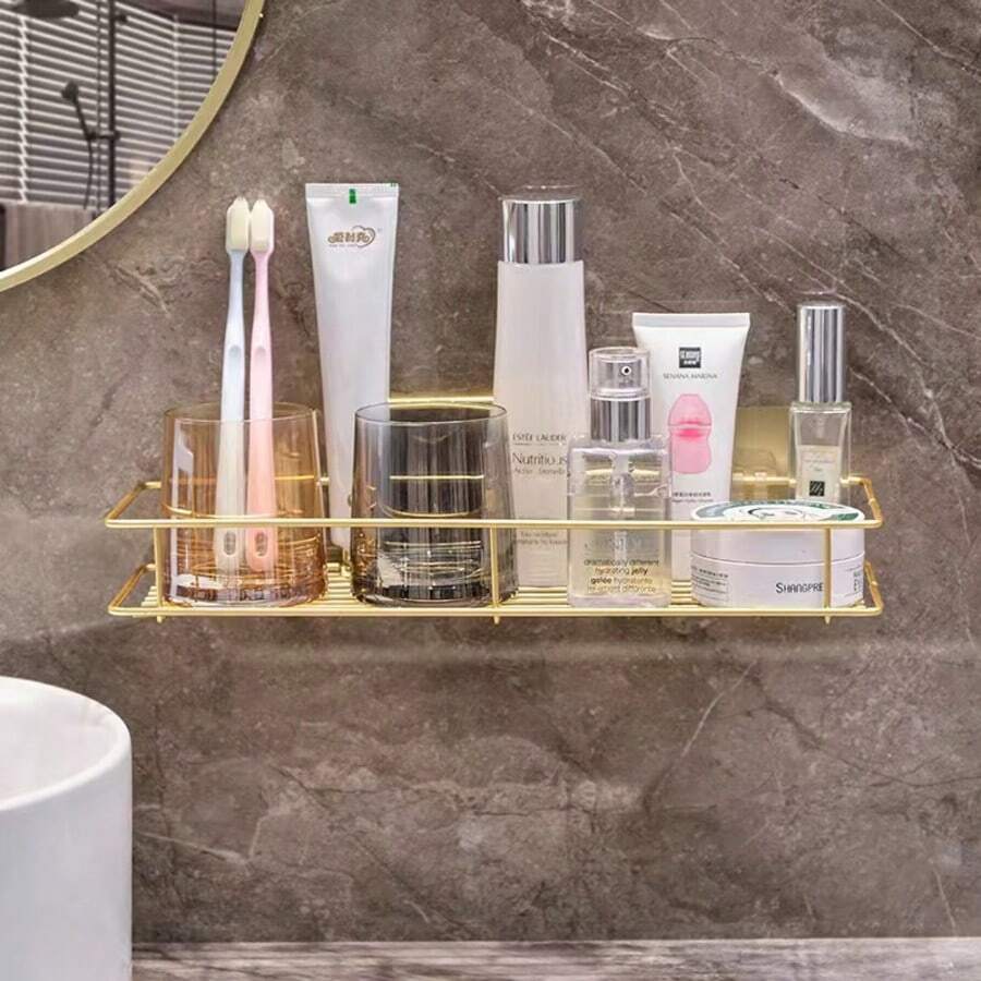 Kệ treo tường phòng tắm, kệ trang điểm cao cấp không cần khoan, giá đựng đồ phòng tắm, kệ treo tường phòng tắm. - Vàng - Xem 1