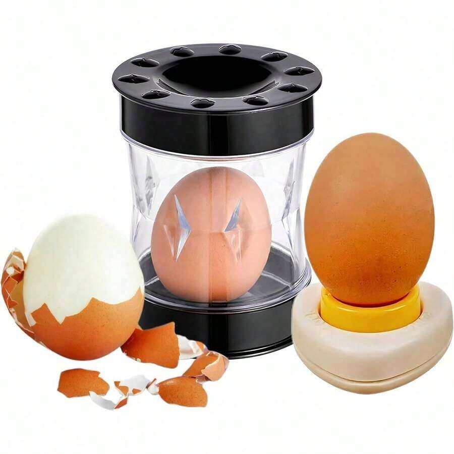 Hard-Boiled Peeler With Piercer – Easy Remover Set Perfectly Peeled Eggs, Kitchen Gadget Cooking, Salads, Deviled Eggs, And Breakfast Prep (Black) - Black - View 1