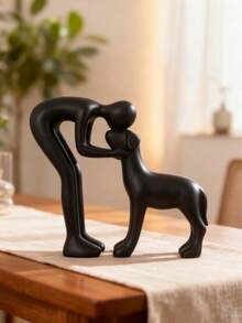 1pc Girl And Dog Friendship Resin Artwork, Statue Of Girl And Dog, Commemorating Their Bond, Elegant Home Decor Gift, For Those With Cherished Friendships, Room Decor, Reminds Of Girl With Her Loyal Pet Companion, Indoor/Outdoor Figurine, Christmas Decoration