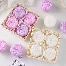 4pcs Valentine's Day Rose Aromatherapy Candles, Romantic Gift DIY Companion Gift, High Quality Soy Wax Handmade, Smoke Free With Aroma Candles, Perfect For Lover's Restaurant Decoration, Table Decoration, Party Scene Decoration, Candlelight Dinner Desktop Decoration, Home Decoration, Birthday Party, Companion Gift, Birthday Candles - Multicolor - View 5