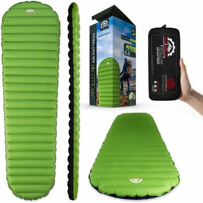 Ultralight 17oz Camping Sleeping Pad- ApolloAir - Compact Warm 5.2 R-Value 4 Season Air Mattress Perfect For Backpacking Hiking - Lightweight Inflatable And Compact Sleep Pad
