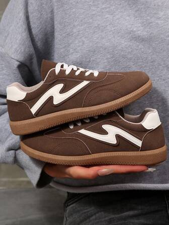 여성용 브라운 슈즈, 솔리드 컬러 브리티시 스타일 레이스업 가죽 스니커즈, 버클 장식 디자인, 둥근 토우 로우탑 플랫 스케이트보드 슈즈, 패션 통기성 미끄럼 방지 학생화