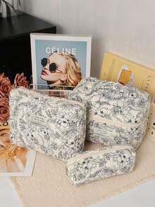Túi đựng mỹ phẩm có khóa kéo, họa tiết hoa mềm mại, túi trang điểm, túi đựng đồ dùng vệ sinh cá nhân, túi đựng đồ dùng gia đình và du lịch, đa năng dành cho phụ nữ. - Màu xanh hải quân - Xem 7