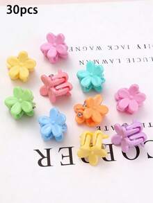 30个/套 女孩可爱纯色闪亮花朵发夹，适合日常佩戴，送朋友的礼物，发夹 - 彩色 - 查看 7