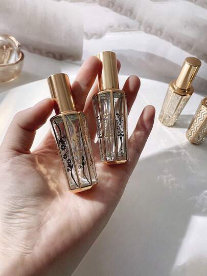 1 pièce Flacon de parfum en verre rechargeable de 15 ml avec motif floral doré, portable