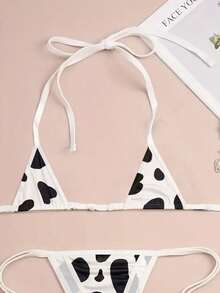 撞色滚边性感内衣套装，迷你三角吊带比基尼文胸和丁字裤，女士性感内衣，万圣节和圣诞节必备性感单品