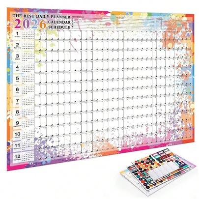 Lịch treo tường khổ lớn năm 2026, lịch kế hoạch hàng năm, danh sách việc cần làm, lịch hàng ngày, sổ tay tổ chức công việc, lịch 365 ngày.