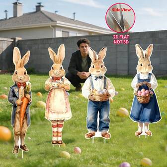 2 D แบน, กระต่ายอีสเตอร์ตกแต่งกลางแจ้ง, ป้ายสนามพลาสติกอีสเตอร์ 1 คู่พร้อมเสา, กระต่ายย้อนยุคขนาดใหญ่และไข่แครอท, การตกแต่งลานบ้านในฟาร์ม, การตกแต่งสวนสนามหญ้าปาร์ตี้อีสเตอร์