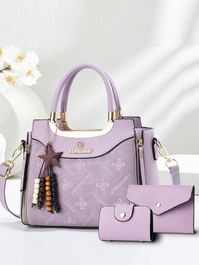3pcs Women's Bag Set, Including Shoulder Bag, Fashionable Handbag With Unique Printed Design, Suitable For Shopping And Outings