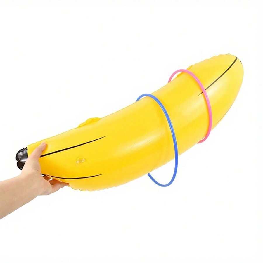 5pcs/Set Inflatable Banana Ring Toss Game, Includes 1 Inflatable Banana And 4 Plastic Rings. 3 Inflatable Bananas Perfect For Bachelor Parties, Bridal Showers, Engagement Celebrations, And Summer Pool Fun. - Multicolor - View 1