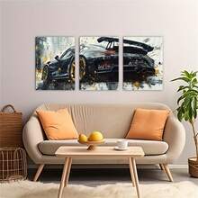 Bộ 3 tranh canvas treo tường hình xe thể thao màu đen, phong cách cổ điển hiện đại, trang trí dọc, phù hợp cho nhà, văn phòng, phòng ngủ, phòng ăn. - Nhiều màu - Xem 11