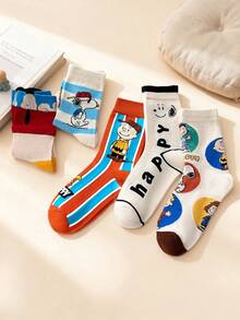 SNOOPY 史努比卡通袜子，男女通用舒适柔软运动袜，四季皆宜，史努比创意卡通图案时尚百搭柔软舒适袜子