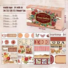 18 Rolls Washi Tape Set Crafts And Journaling Vintage Floral Tape Scrapbooking Supplies Washi Tape Journaling Decorative Tape Crafts - 花卉畫廊 - 查看 3