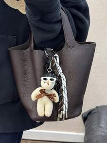 HXXOOS 1pc Couple Fashion Bag Pendant Cute Sunglasses Bear Keychain Metal Love Key Hanger White Rope Knot Bag Hanger Lady Key Chain Cool Small Gift, Suitable For Lady, White Collar, Lady, Female, Girl, Use This Pendant To Enhance Your Style