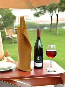 1pc Genuine Leather Wine Carrier, Fashionable Protective Wine Tote Bag, Gift Wine Bag - Multicolor - View 9
