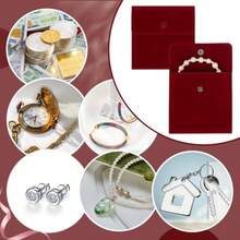 10个双面绒布按扣袋，尺寸2.76*2.76*0.95英寸，小巧礼品袋，适用于珠宝收纳，可装戒指、项链、耳环、手镯、钥匙等，是节日、婚礼、订婚的理想之选。 - 紅色 - 查看 4