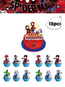 Marvel Spider Man Themed Birthday/New Cake Decoration, Party Decoration Spider Man Flag Raising Cake Card Hanging Spiral Decoration Birthday Party Decoration Theme Perfect For Festival Decor - Multicolor - View 4