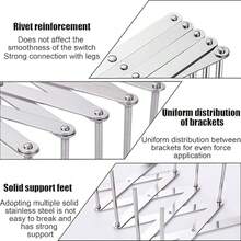 1 pieza Estante para ollas de acero inoxidable, soporte para tapas, montado lateralmente, ajustable, plegable, rejilla multiusos para cocinar al vapor, organizador de almacenamiento para cocina y comedor - Plateado - Ver 5