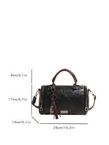 Tassel Decor Handbag, Women's Large Capacity Shoulder Bag, Fashion Zipper Crossbody Bag With Removab - 黑色 - 查看 9