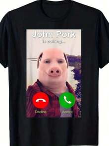 Lightweight Gag John Pork Is Calling Funny Meme T-Shirt Oversized Short Sleeve Classic Heavy Cotton T Shirt Printed Grap - màu đen - Xem 1