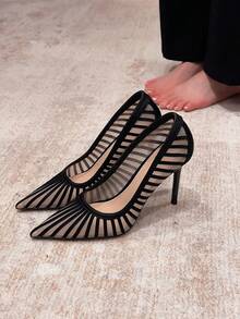 Women's Elegant Casual Party Pumps, Mesh Commuter Shoes, Fashionable Sexy High Heels,Stiletto Heels - Black - View 4