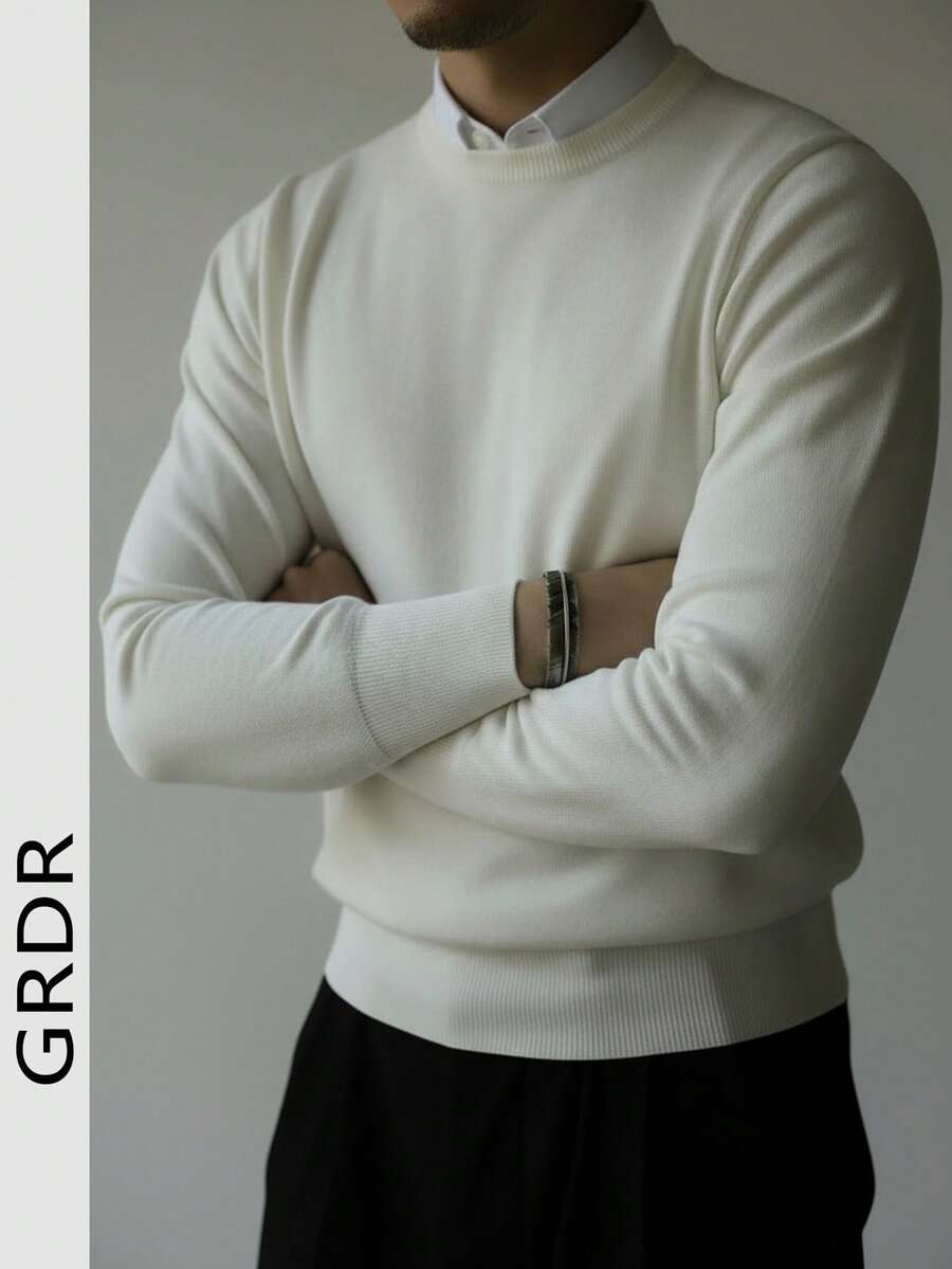 GRDR Áo len nam dài tay cổ tròn, đa năng, thích hợp mặc hàng ngày.