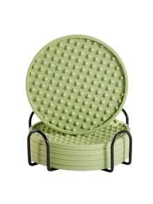 6pcs Drink Coasters Set With Holder, Heat-Resistant Silicone Material, Protect Tabletop, Suitable For Any Type Of Table Including Wood And Stone, Dishwasher , Non-Slip Design, Fit Various Drink Cup Sizes - Multicolor - View 16