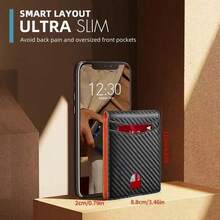 防盗超薄钱包卡包 - 带2个身份证窗口，时尚超薄对折多功能信用卡套，男士前袋钱包，日常携带，碳纤维防盗对折钱包，简约休闲，送给男友/父亲/丈夫的理想礼物，生日、周年纪念日、情人节、父亲节，男士钱包，钱包，小钱包，男士钱包，皮革RFID钱包 - 黑色 - 查看 7