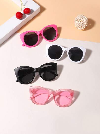 4 gafas de moda con montura de ojo de gato retro, divertidas y de unicolor con purpurina para niños y niñas de 8 a 14 años para exteriores.