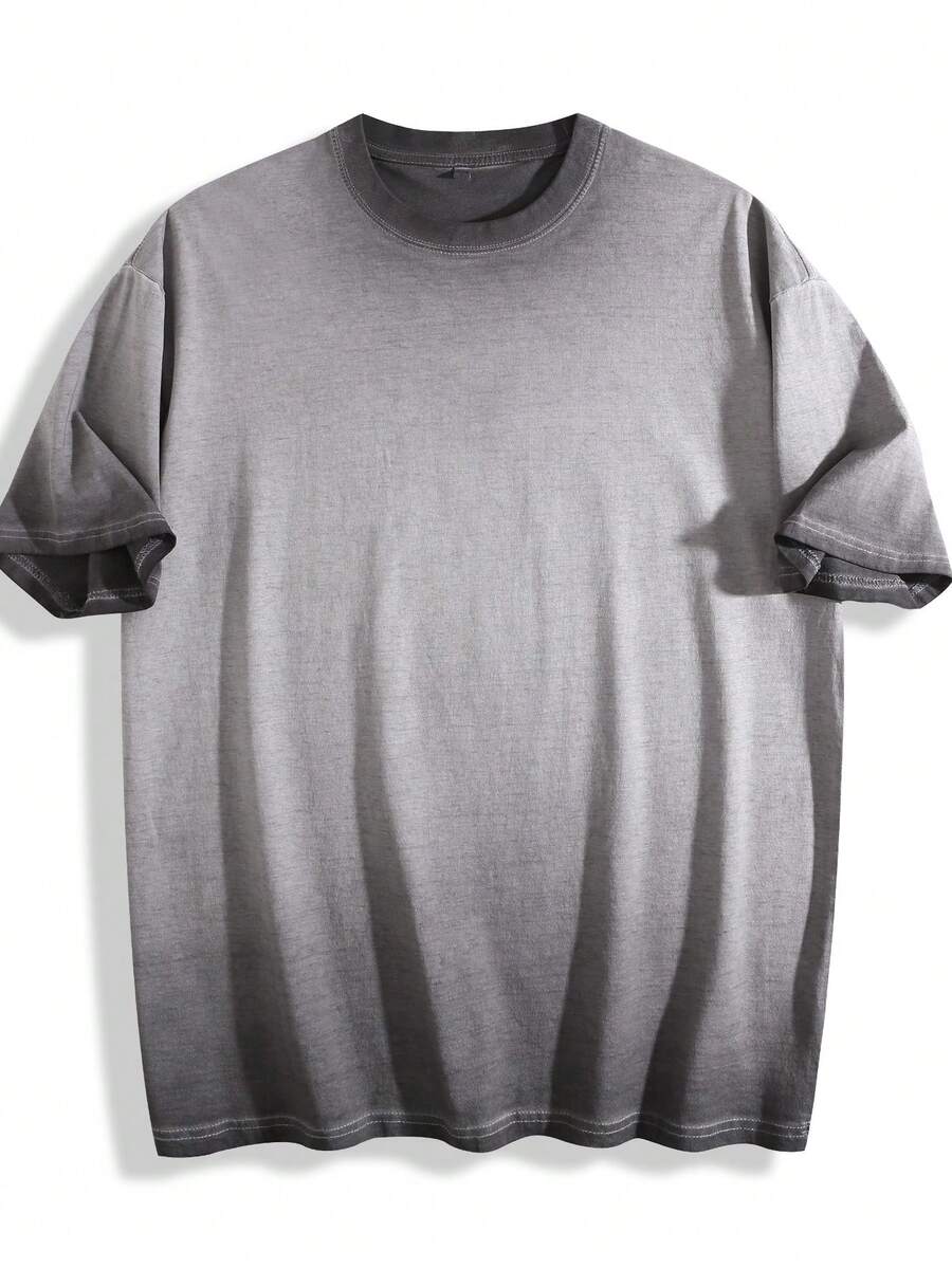 230g Thickened Gradient Light Gray Washed Distressed Oversized Pure Cotton Short-Sleeve T-Shirt, Unisex, Street/Hip Hop/Punk/Harajuku Style, Ideal Gift Option DG013 - Xám - Xem 1