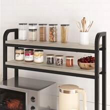 Soporte para microondas con toma de corriente, estante para panaderos de cocina con cesta de alambre, estante grande de almacenamiento no empotrado de 6 niveles para cocina, comedor, sala - Gris - Ver 7
