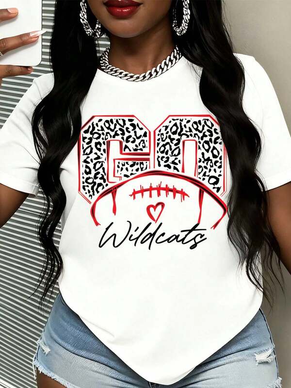 White Football T-Shirt With Leopard Print Number 20 And Wildcats Text For Women Sports Fan Fashion Casual Wear