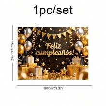 1 Set Feliz Cumpleaños Decoración de pared para fiesta, pancarta colgante de tela - Multicolor - Ver 8