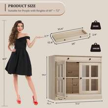 Gabinetes de buffet de aparador de 35,4 pulgadas con almacenamiento, Gabinete de buffet con puerta de vidrio, Gabinete de aparador con cajón, Buffetes modernos y aparadores para comedor, cocina, roble - Marrón - Ver 2