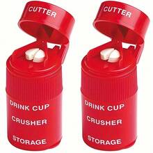 1/2 Pcs Red Color | 3-In-1 Pill Grinder & Storage, Manual Pill Crusher For Easy Grinding, Compact & Portable Design For Home Care And Travel, Eye-Catching Red Color! - Red - View 8