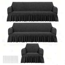 3pcs Sofa Cover Includes 1 Seater, 2 Seater And 3 Seater Sets Sofa Slipcover Set For Couch Cushion Durable Washable High Elastic Stretchable Furniture Couch Covers With Skirt For Sofa Loveseat Arm Chair