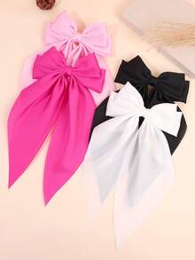 Set de 4 pinzas para el cabello de unicolor para el Día de San Valentín, lazos de cinta elegantes de estilo ballet en color rosa, accesorios para el cabello de princesa dulce para regalos de niñas, escuela, boda, cumpleaños, invierno, uso diario - Multicolor - Ver 3