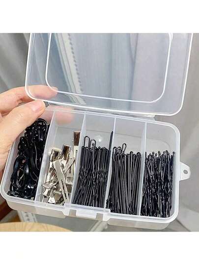 1pcs 5-Compartment Organizing Box For Makeup Or Hair Accessories, Portable Partitioned Container With Buckle