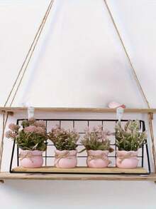 1盆迷你逼真盆栽，粉色系列人造花绿，家居装饰，办公桌/书桌/餐桌/梳妆台装饰仿真植物，情人节、生日、毕业、返校礼物，房间装饰，学习用品，人造盆栽组合，适用于家庭客厅、卧室、酒店装饰 - 彩色 - 查看 4