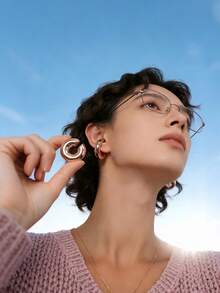 Aretes Grandes Earcuff De Acero Inoxidable Joyería Accesorio - Dorado - Ver 2