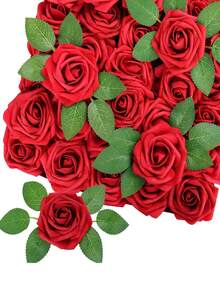 10/15/25/30支无叶人造玫瑰花，仿真丁香玫瑰装饰，泡沫玫瑰散装带茎，适用于DIY婚礼花束、花艺布置、新娘送礼会、派对家居装饰 - 紅色 - 查看 12