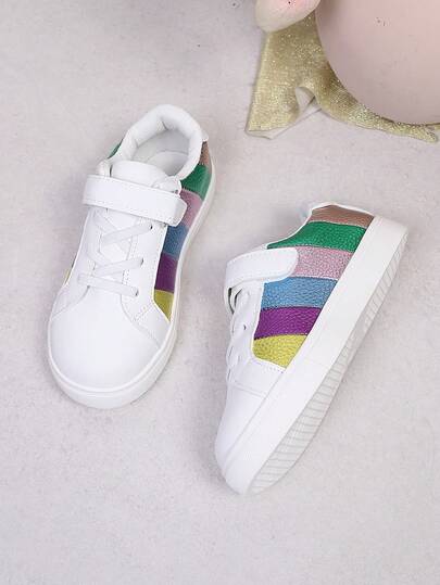 1 Pair Multicolor Contrast Color Casual Sneakers, Non-Slip Student Daily Wear Children Sports Shoes, Fashionable For Boys And Girls