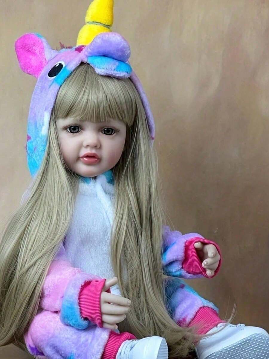 55cm 22inch Lifelike Reborn Doll With Blonde Long Hair, Full Vinyl Body Newborn Girl Princess Toddler Bath Toy Birthday Gift - Aprikosenfarben - Übersicht 1