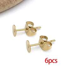 6pcs Hypoallergenic Stainless Steel Earrings Posts Flat Pad Blank Earring Pin Studs With Butterfly Earring Backs For Jewelry Making Findings - Gold - View 8