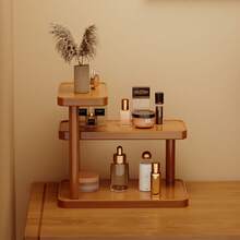 1pc Brown Desktop Storage Rack, Multi-Layer Wooden Desktop Organizer With Cup Holder - Modern Light Brown Freestanding Tabletop Storage Rack, No Assembly Required, Space-Saving For Bathroom, Kitchen, Bedroom Vanity - Wooden Cosmetic And Toiletry Storage Shelf