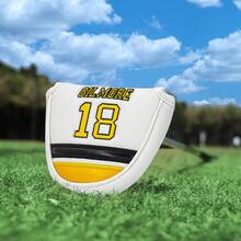 Two-Color Splicing 18 Fun Design Style Club Head Cover, Semi-Circle Putter Cover, Club Head Cover, Golf Putter Cover - PU With Advanced Embroidery For Most Brands - White - View 2