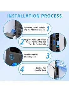 PlayStation 5 Slim Cooling Fan For PlayStation 5 Slim Disc/Digital Console - 2 Level Adjustable Speeds Quiet Low Noise Efficient Cooling With LED Fan Lights USB Port Compact Plug & Play Gaming Accessory - Black - View 6