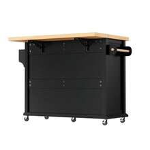 Mobile Kitchen Island On Casters With Extendable Dining Table, Kitchen Cart With Multifunctional Drawers, Ideal For The Kitchen And Dining Room (Black) - Black - View 11